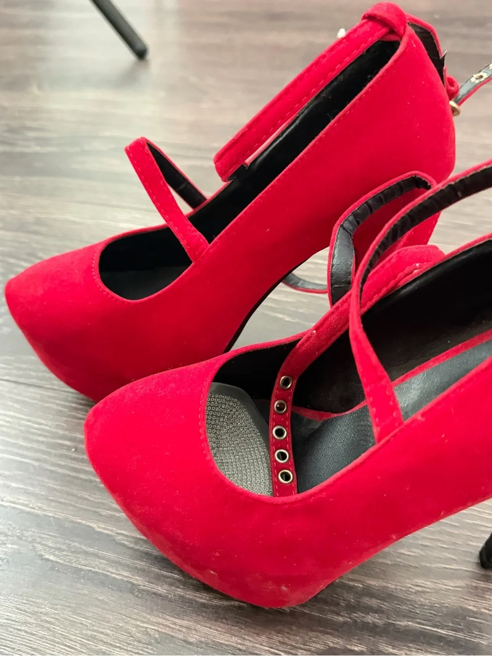 Women's Red Platform Crisscross Ankle-Strap High Heels